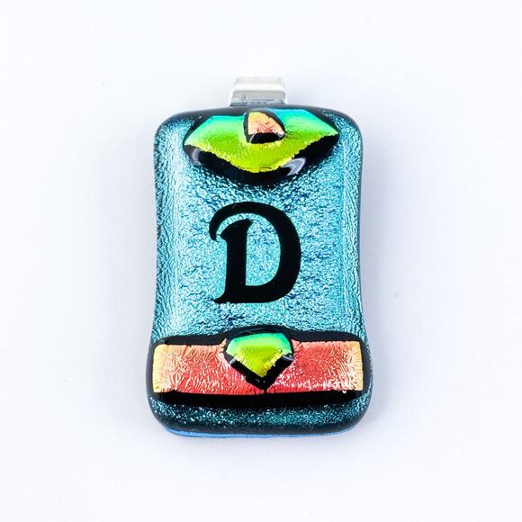 Vintage Sterling Silver 925 Blue Dichroic Glass Initial D Pendant - Picture 2 of 8